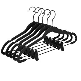 MIZGI Premium All Black Velvet Pants Hangers with Adjustable Clips (Pack of 20) Slim Skirt Hangers- Non Slip Felt Outfit Dress- Black Hooks,Space Saving Shirt Clothes