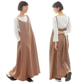 CB Japan atomico Apron, Shoulder Straps, Fine, Fluffy Silhouette, Plain, Long Length, With Both Side Pockets, Can Be Worn While Going Out