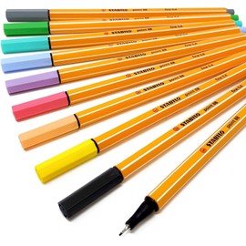 STABILO Fineliner point 88 - Pack of 8 + 2 Free Black Fineliners - Assorted Colours