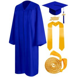 Mukum Matte Graduation Cap and Gown 2025 Set with Tassel Honor Cord Graduation Stoles for High School College Bachelor Blue-54