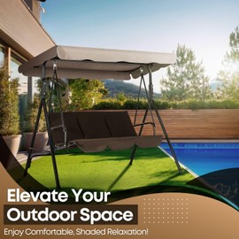 Flexzion Replacement Canopy for Outdoor Swing - 72" X 52" 2 Seat Bench Glider Swings Shade Fabric UV Weather Waterproof for Outdoor Garden Patio Yard Park Porch Seat Furniture, Beige