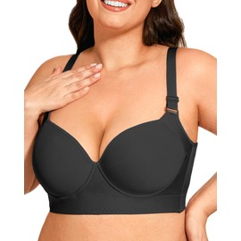 YAEHOL Push Up Back Smoothing Bras for Women Full Coverage T Shirt Brasieres Black 38DD