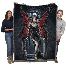 Pure Country Weavers Aracnafaria Fairy Woven Blanket by Anne Stokes - Fantasy Gift Cotton Tapestry Throw - Made in The USA - 72" x 54"