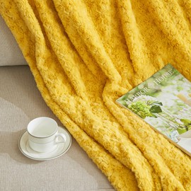 VFROO Double-Sided Faux Fur Throw Blanket, Fuzzy Soft Plush Thick Warm Fluffy Shaggy Fuzzy Blanket for Couch, Sofa, Bedroom, Luxury Blanket Valentines Day Gift, Yellow, 50"x60"