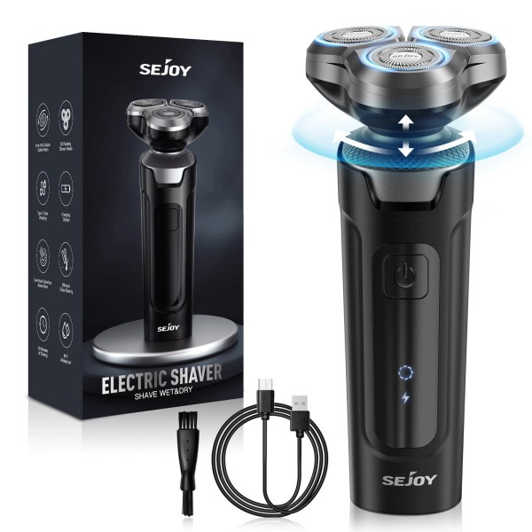 SEJOY Cordless Razor Rotary Waterproof Electric Shaver Pop-Up Trimmer Wet