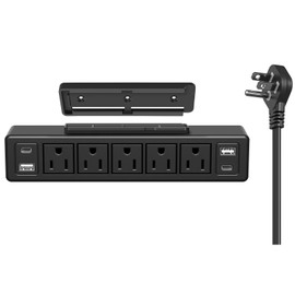 40W Under Desk Power Strip Mountable,20W USB-C Fast Charging Flat Plug Power Strip Surge Protector 1200J,9 in 1 Desk Outlet,5 Outlets,2 USB-C,2 USB-A,6FT Extension Cord Black