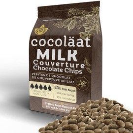Cocoläat Milk Couverture Chocolate Chips | Culinary Grade for Bakers, Pastry Chefs, & Chocolatiers | 33% Cocoa - 35% Fat | Gold Foil Resealable Pouch Perfect Holiday Gift | 12 oz