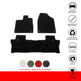 IKON MOTORSPORTS, Nylon Car Floor Mats Compatible with 2019-2024 Honda Passport & 2016-2022 Pilot 1st and 2nd Row Only, OE Style Black Driver Passenger Car Carpets, Front Rear 3PCS Full Set