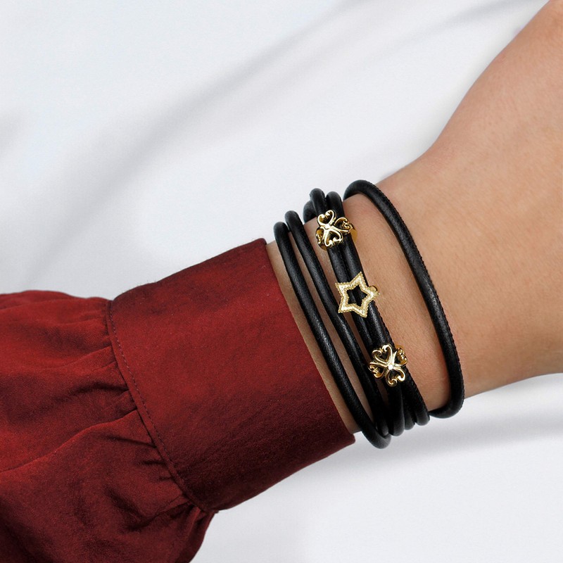 CHAMOON® Women's Star Charm Pendant 925 Sterling Silver Leather Bracelet,