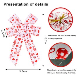 Hying 2 PCS Valentine's Day Bows for Wreath, Valentines Wreath Bows Red Heart Bows Holiday White Burlap Gift Bow for Front Door Valentines Decorations Birthday Wedding Party Supplies