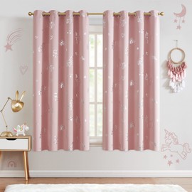 jinchan Pink Blackout Unicorn Curtains for Girls Kids Room Thermal Insulated Curtains Silver Foil Print Curtains Room Darkening Grommet Curtains 63 Inches Long Pink 2 Panels for Bedroom Living Room