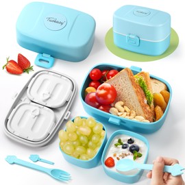 TUSEASY Brotdose Kinder mit Fächern - Leichtgewicht Brotbox Kinder Auslaufsicher - Vesperdose Lunchbox Bento Box kinder für Kindergarten und Schule - BPA-frei | Mikrowellengeeignet - 860 ml - Blau
