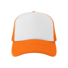 TopTie Blank 5 Panel Trucker Hat Foam Front Mesh Back 2 Tone Trucker Snapback Hat-Orange White