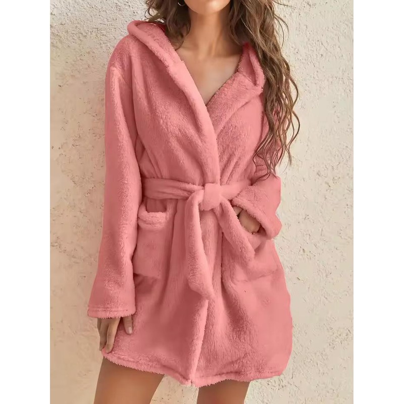 Women's Hooded Fleece Robe with Waist Belt – Cozy Layer