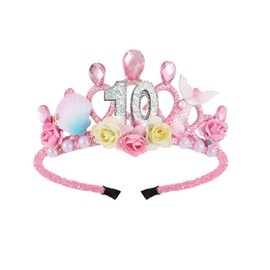 10th Birthday Crown for Girls, 10th Birthday Headband for Girls, 10th Birthday Tiara for Girls 10th Birthday Decoration with Mermaid Starfish for Girls 10 Year Old Gift Disposable