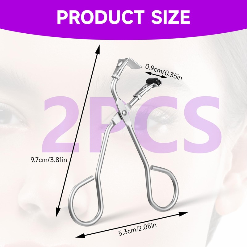 2pcs Mini Eyelash Curler Metal, Silicone pad Eyelash Curler Non-Closed