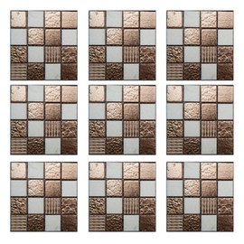 Tile Stickers Decorative Tile Film for Kitchen and Bathroom 10 x 10 cm, Pack of 30, Gold and Grey Grid