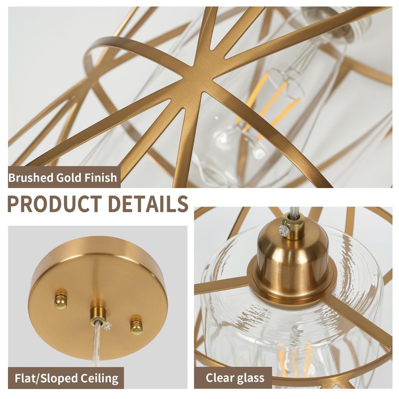 Zlierop Brushed Gold Pendant Light, Modern Kitchen Pendant Lighting Over