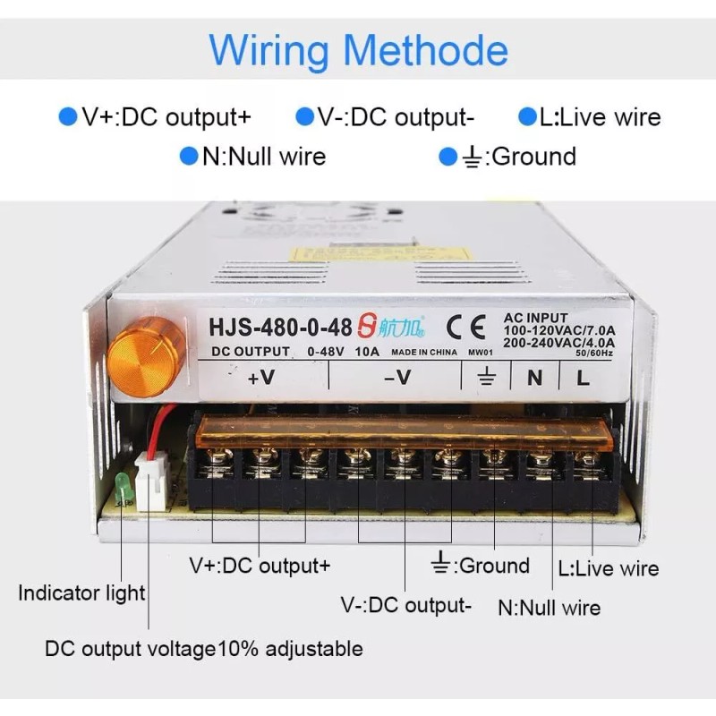 Titoe 48V 10A Adjustable Switching Power Supply With Overload Protection