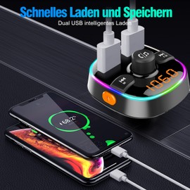 Bluetooth Adapter Auto, FM Transmitter für Car Radio, UnterstüTzung FüR QC3.0 Smartcharge, Mp3 Musik Player, Aux Stecker, Anschluss ZigarettenanzüNder, Freisprecheinrichtung, USB Stick