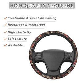 Quelytytrip Skull Floral Print Car Steering Wheel Cover for Women Universal Fit 14.5-15 inch Auto SUV Vans Trucks, Anti-Slip and Sweat Absorption