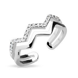 Autiga Fingertip Ring Midi Ankle Nail Ring Toe Ring ZigZag Square Rhodium Plated, Brass, Cubic Zirconia