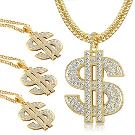WTTUOAM 4 Pieces Plated Chain Dollar Necklace for Men with Dollar Sign Pendant Necklace, Dollar Necklace (Gold)