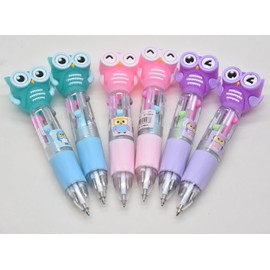 Ranvi 12 Cute Owl Ballpoint Pens, 4 in 1 Retractable Multicolor Ballpoint Pens,for Office School Household Supplies