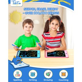TEKFUN 2 Pack LCD Writing Tablet for Kids, 10 Inch Blue+Pink Doodle Board Drawing Board Reusable Drawing Tablet with Lanyard, Educational Kids Toddler Toys Birthday Gift for Boys Girls 3-12 Years Old