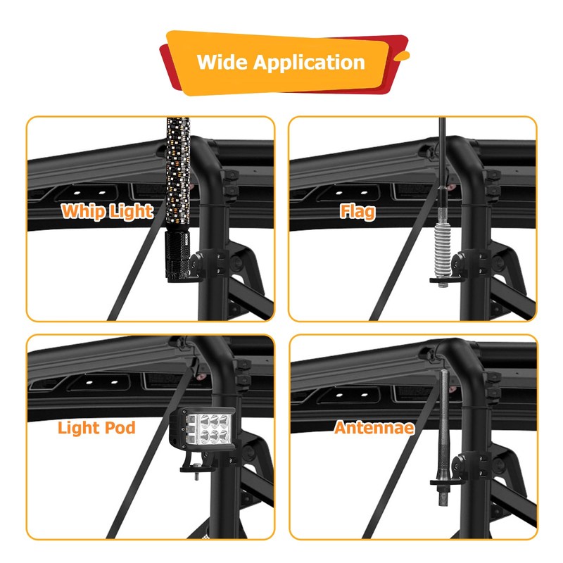 WeiSen 2 PCS UTV Pro-fit Roll Cage Whip Light Mount,