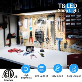 CNSUNWAY 2FT LED Shop Light, 24W 5000K Utility T8 LED Light Fixture, 3100LM Super Bright, D Shape, High Output, Linkable LED Light Tubes for Room, Garage, Workbench, Plug and Play, 2 Pack
