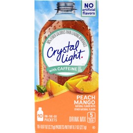 Crystal Light On The Go Peach Mango With Caffeine Drink Mix, 10-Packet Box (Pack of 9)