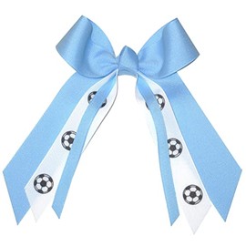 Soccer Small Hair Bow, Made in the USA, White Pony Band, many colors (Light Blue)