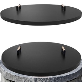 Permade Fire Pit Lid Cover Round - 38" Rust Resistant Powder Coated Steel Firepit Cover or Table with 2 Wooden Handles for Patio Fire Pit, Weatherproof for All Seasons, Fits Fire Pits Up to 36"