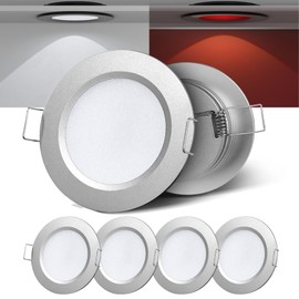 camperxlite 3" LED 12V Puck Lights Interior Bi-Color 12 Volt Red LED Puck Light Full Aluminum RV Dimmable Light Boat Trailer Flush Mount Light for Camper, Dinette, 4Pcs (Silver, Cool White)