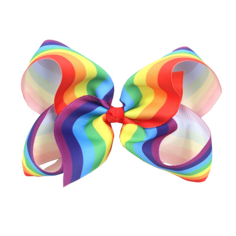 Rainbow Hair Bow with Clip Grosgrain Ribbons HairClips for Girls