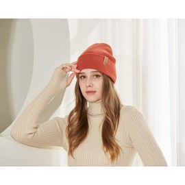 AHAHA Pack of 2 Women's Beanie Knitted Hats, Women's Winter Hats, Warm Unisex Cuffed Beanie Hats, Yellow+Orange, Einheitsgröße