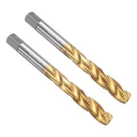 sourcing map 2pcs Spiral Flute Thread Tap M7 x 1 H2 Metric Machine Threading Tap Bit, Titanium Coated Screw Tapping Repair Tool, M2 High-Speed Steel (HSS)
