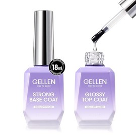 Gellen- Capa base y superior de gel superior obtendrás 1 capa base de gel fuerte de 18 ml y 1 capa superior de gel brillante de 18 ml. El esmalte de  