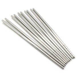 TMAX Smooth Stainless Steel Chopsticks - 5 Pairs Silver Reusable Dishwasher Safe Metal Chopsticks - Square Lightweight Chop Sticks - Easy to Use and Clean (No Color Fading)