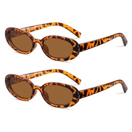WMAO Retro Oval Sunglasses for Women and Men Trendy Small 90s Style Plastic Frame UV400 (Leopard/Brown+Leopard/Brown)