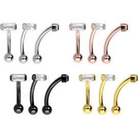 PIERCINGLINE Titanium Banana with Push Fit Crystal Rectangle Piercing Ear Nose Choice of Colours and Sizes, Titanium