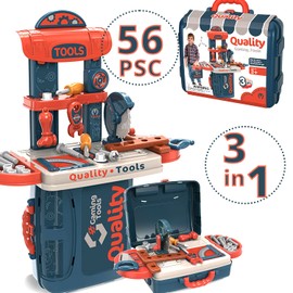 Shape28 Kids Toy Set Pretend Kids Tool Box Toy Workbench Play Set for Toddlers – 56 pcs Perfect Educational Toy for Girls and Boys Ages 3 4 5 6 7 Years Old