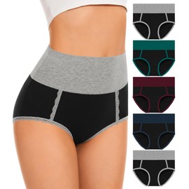 DUKAWA Women Underwear Cotton High Waisted Breathable Panties Tummy Control C Seciton Postpartum Briefs For Ladies Plus Size 5-Packs Large