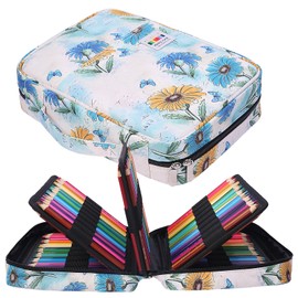 JAKAGO Drawing Pencil Case,Large Capacity Pencil Cases Hold 220 Colored Pencils,Portable Painting Waterproof Storage Stationery Bag,Great Gift for Student Artist (Daisy)