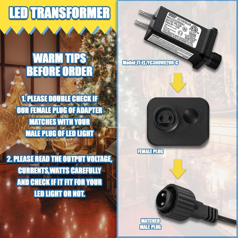 30V 0.2A LED Controller with Extension Cord, Replacement Model JT-EL/FC300V0200-C