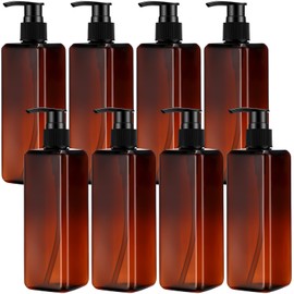 Didaey 8 Pcs Empty Shampoo Bottles with Pump 16 Oz Plastic Soap Dispenser Refillable Body Wash Bottles for Bathroom, Kitchen Sink, Hotel, Salon(Brown)