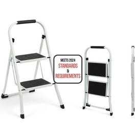 Simpli-Magic 2-Step Ladder, 350 LBS Capacity Folding Step Stool – Anti-Slip Wide Steps & Handgrip – ANSI Certified Lightweight & Durable Steel Stepping Stool for Kitchen, Home, Office & Garage