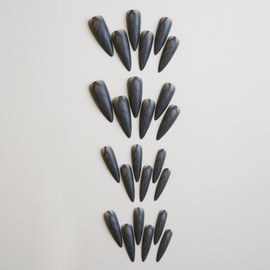 MISUD Press on Nails Long Stiletto Fake Nails Matte Glue on Nails Goth Black Acrylic Nails Almond Artificial Nails Gothic Swirl Stick on Vampire False Nails with Design 24pcs