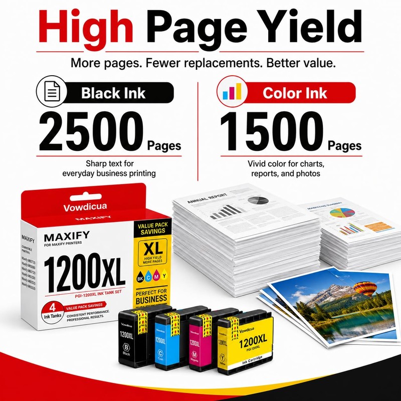Vowdicua PGI-1200XL Ink Cartridge 4-Pack High Yield Replacement for Canon